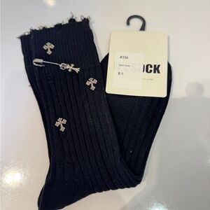 Black Ribbed Socks with Bow Accents